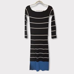 Tanya Taylor off shoulder striped ribbed knit dress